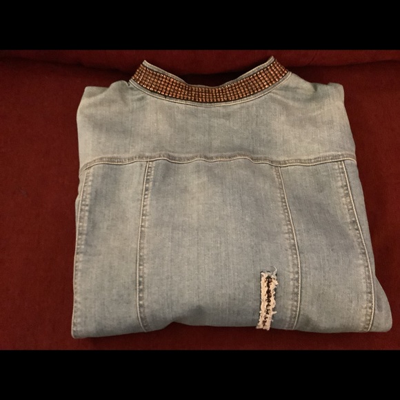 Woman’s Bling Denim Collar Crop Jacket Plus Size - Picture 3 of 8
